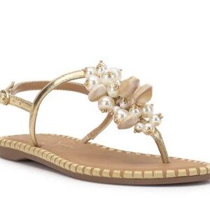 Jessica Simpson Gold Sandals with Pearl Embellishments